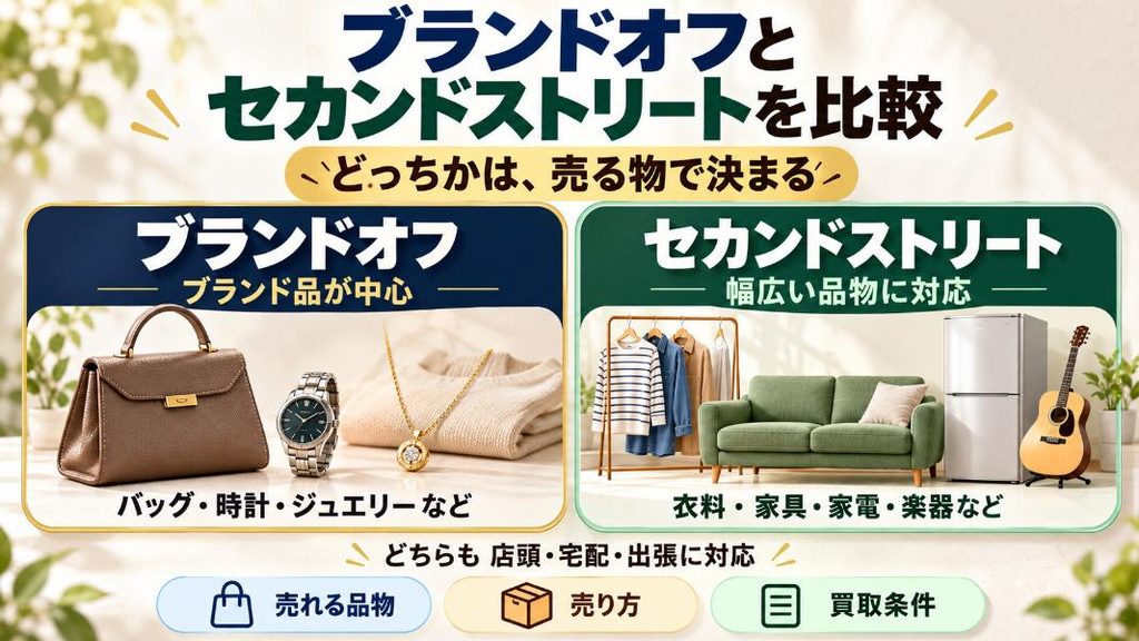ブランドオフとセカンドストリートの違いを一覧で比較:どっちかは売る物で決まる