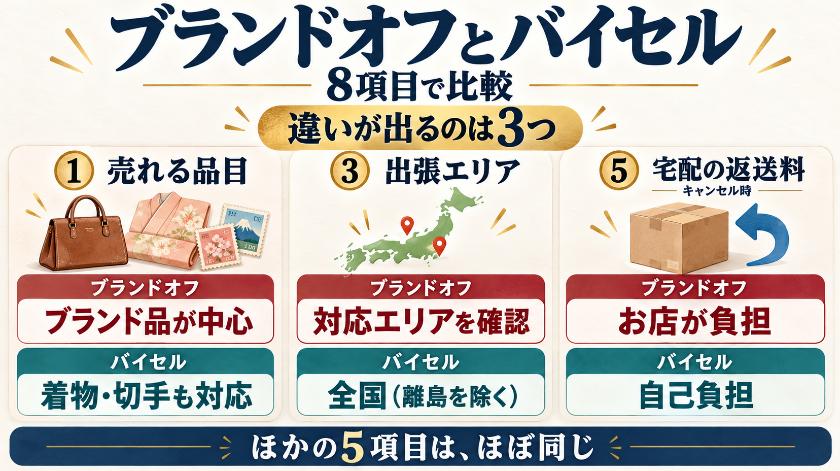 ブランドオフとバイセルを8項目で比較:どっちも同じ所と違いが出る所