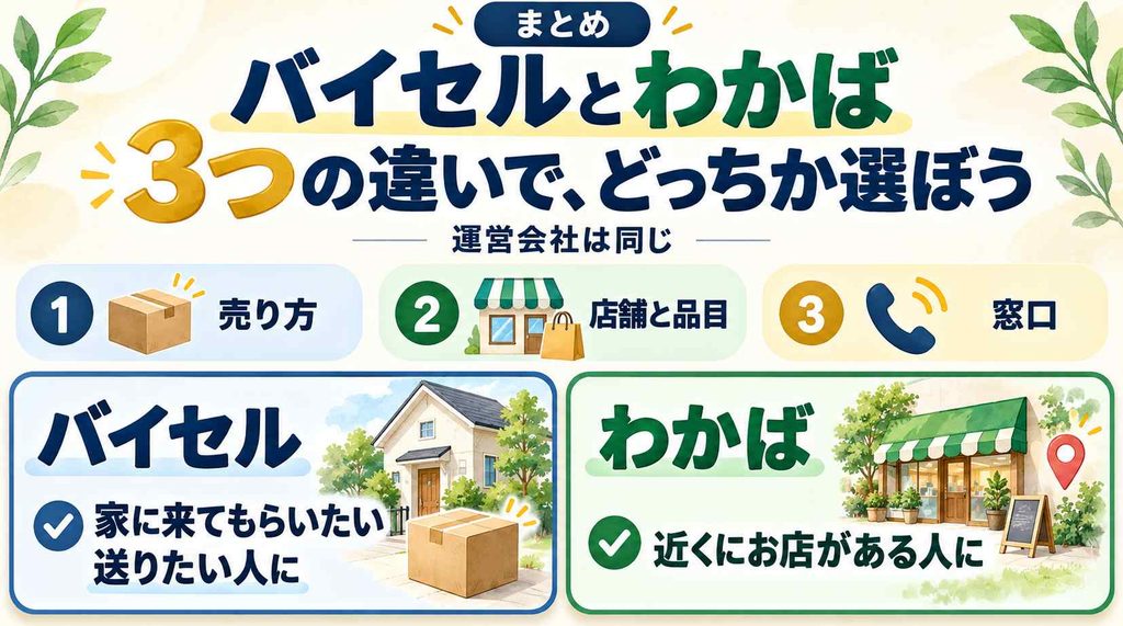 まとめ:バイセルとわかばは3つの違いを比較してどっちか選ぼう