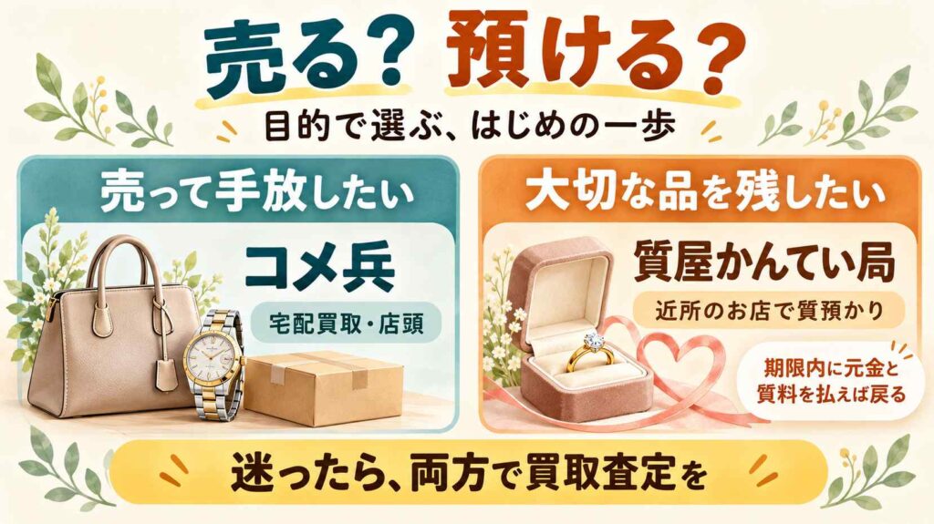 【比較】質屋かんてい局とコメ兵はどっち？ 7項目で分かった違い3つ、売るか預けるかで決まる